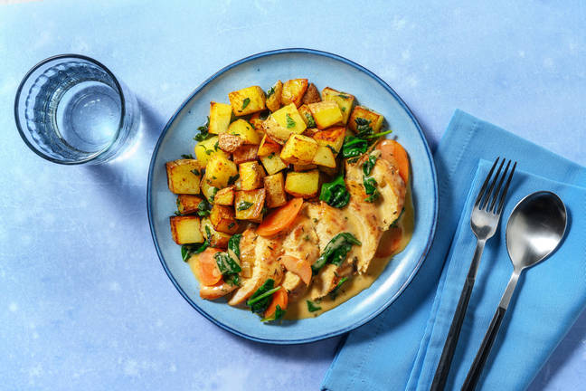 Filet de poulet en sauce crémeuse aux épinards