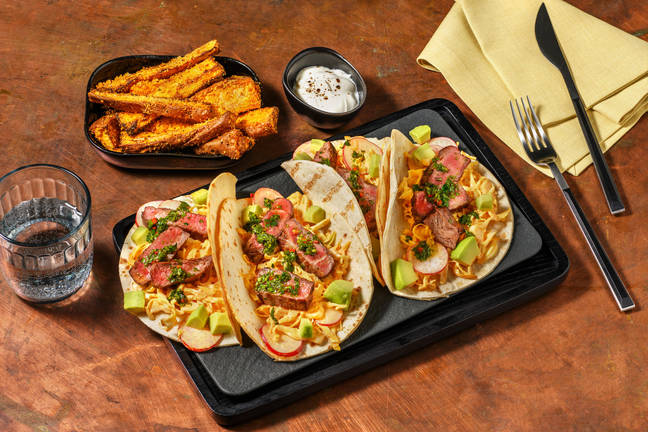 Taco med sorfemørbrad og chimichurri