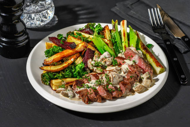 Stegt rumpsteak og cremet svampesauce