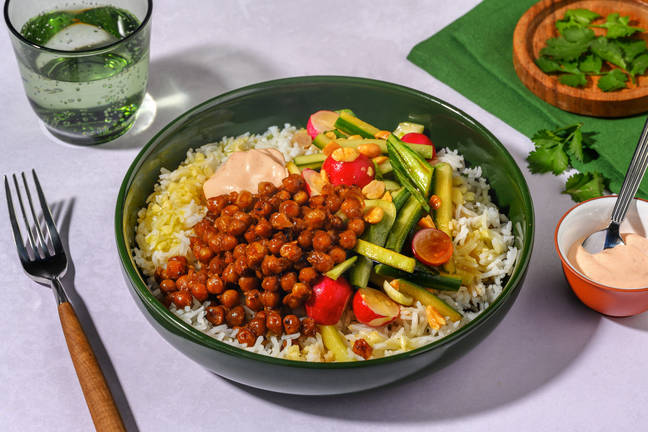 Misoglaserade kikärtor och jasminris