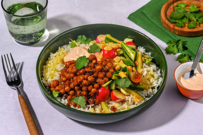 Misoglaserade kikärtor och jasminris