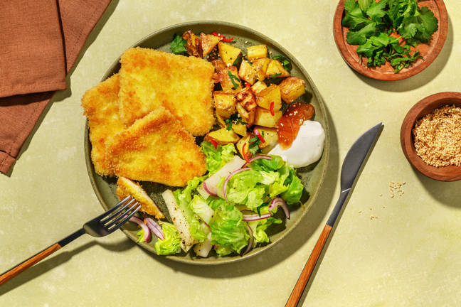 Indisk paneret halloumi