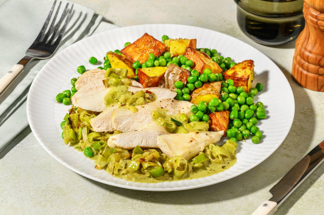 Chicken Thighs in Creamy Leek and Pesto Sauce