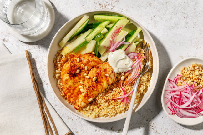 Honungsharissakyckling och pinjenötter