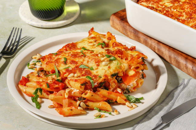 Pastagratäng med ricotta och spenat