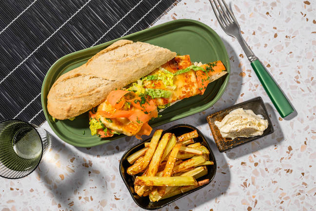 Indisk aprikosglasert halloumibaguette