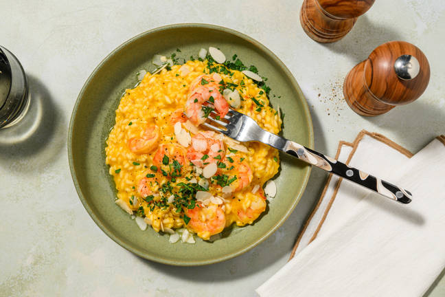 Risotto 'mare e orto' alle mazzancolle e zucca