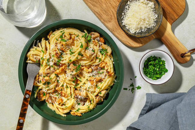 Spaghetti mit Pilzrahm-Soße