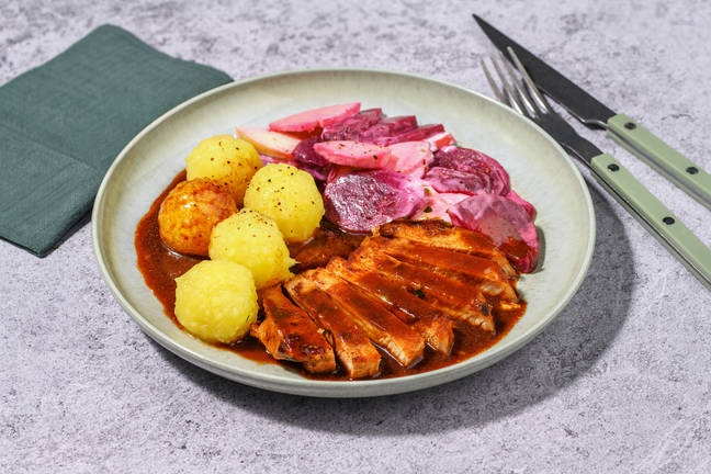 Schweinelachssteak mit Rote Beete-Salat