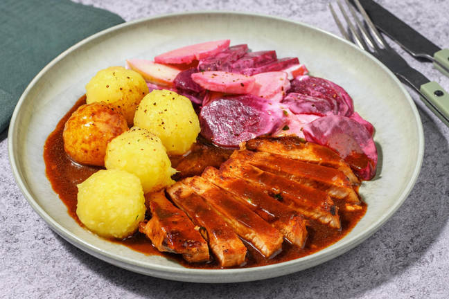 Schweinelachssteak mit Rote Beete-Salat