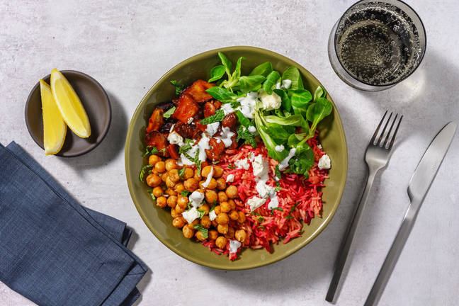 Beet-iful Buddha Bowl with Eggplant & Mint Yogurt