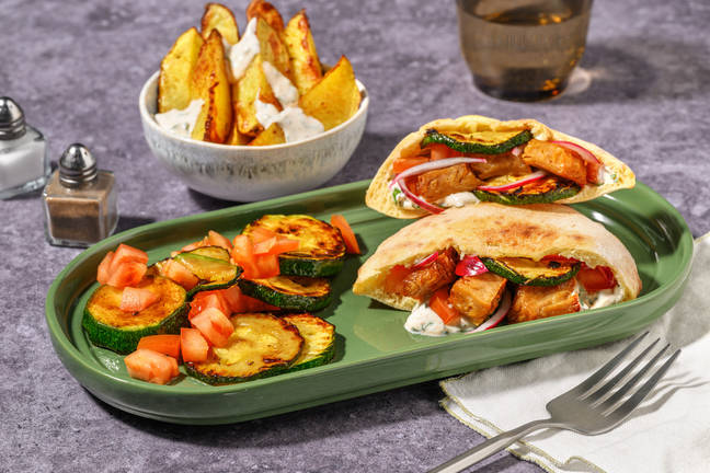 Shawarma på växtbaserade kycklingbitar och zucchini