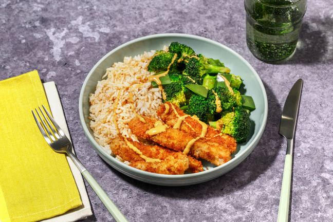 Pankopanerat fläsk och fluffigt ris