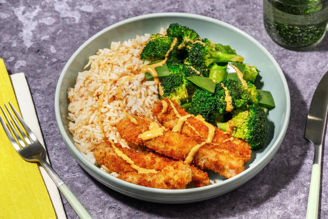 Pankopanerat fläsk och fluffigt ris