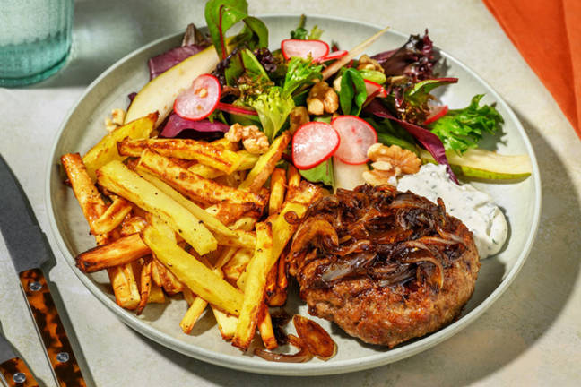 Fransk hakkebøf og bløde løg