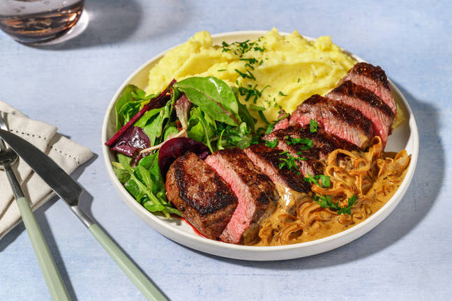 Weiderindsteak in Schalotten-Senf-Soße