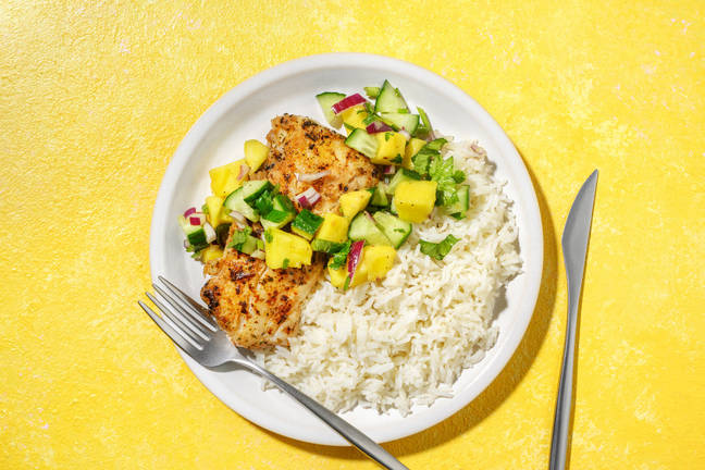 BBQ-stekt sej och mangosalsa
