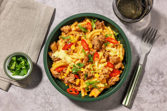 TexMex-pasta med svinekjøttdeig