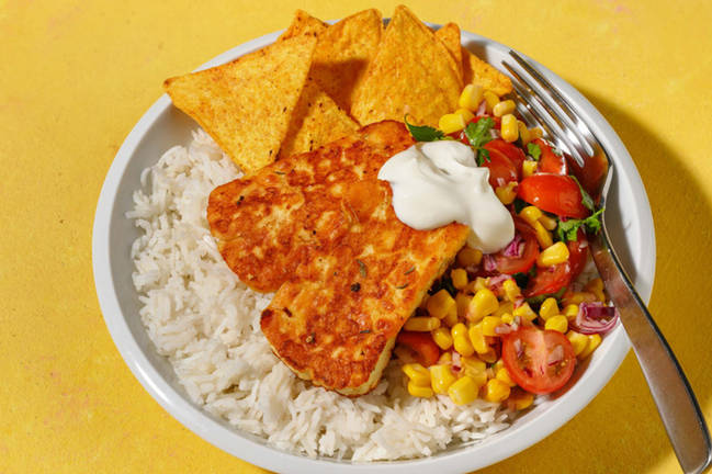 Snabb mexikansk halloumibowl