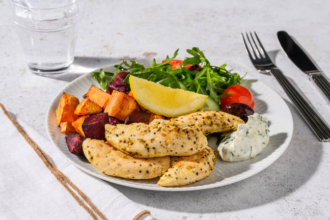 Lemon Pepper Chicken & Olive-Studded Salad