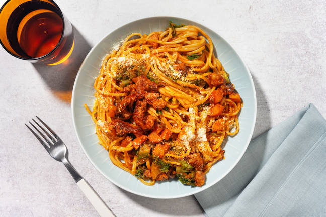 Rich Sausage Ragu al Forno and Spaghetti