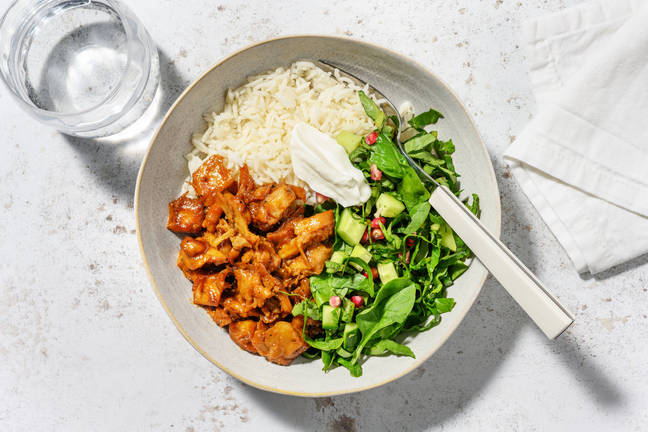 Indisk bowl med glaserte vegetarbiter