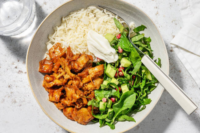 Indisk bowl med glaserte vegetarstrimler
