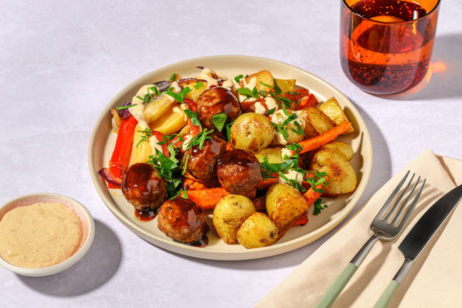 BBQ Veggie Meatballs with Baby Potatoes
