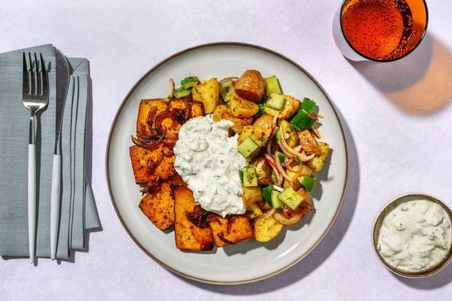 Räuchertofu Gyros-Art mit Kartoffelsalat 