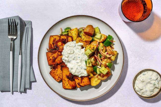 Räuchertofu Gyros-Art mit Kartoffelsalat 