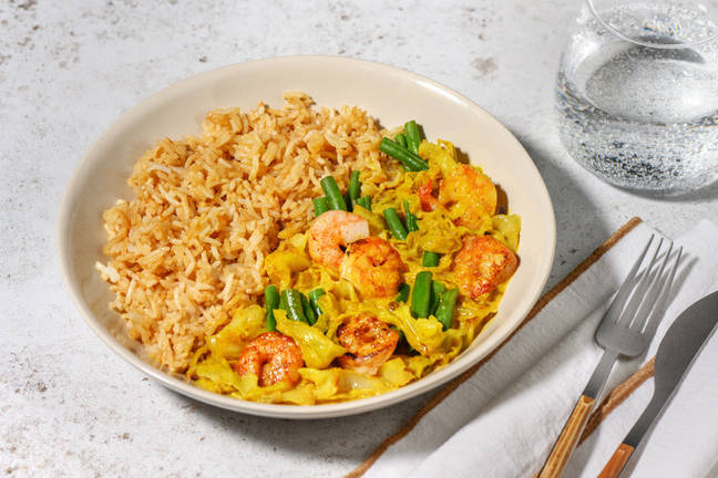 Garnalen in kruidige groene currysaus