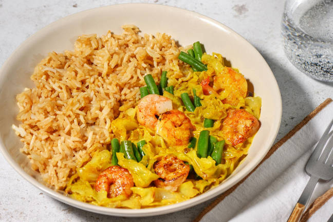 Garnalen in kruidige groene currysaus