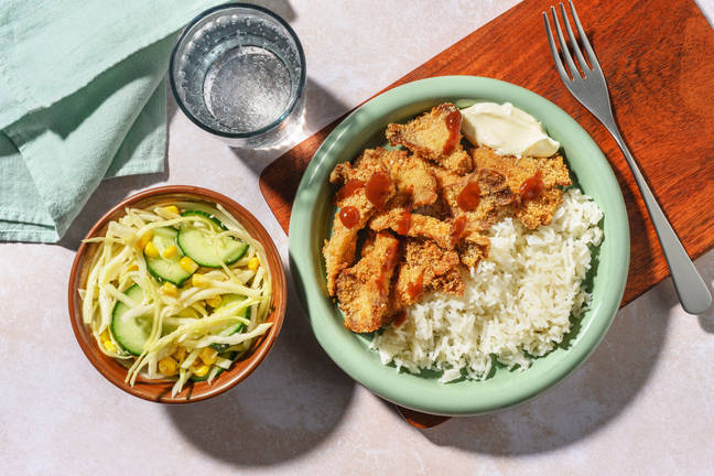 Asiatisk BBQ-bowl med ris och krispig svamp