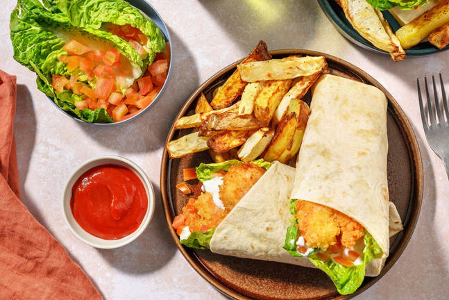 Amerikansk wrap med panerte reker