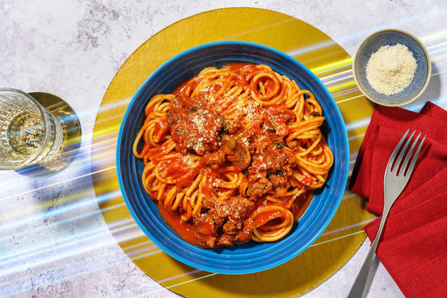Super Quick Spaghetti, Beef and Mushroom Ragu