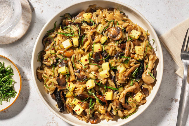 Orzo met umami-paddenstoelen
