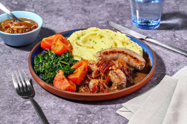 Varkensworstjes met bieslook-aardappelpuree