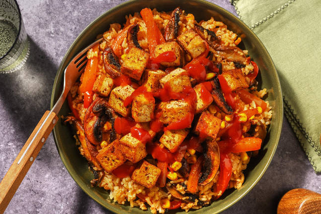 Piri-Piri-Tofu mit Portobello und Peperoni