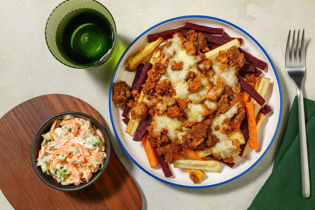 BBQ Sriracha Mince and Rainbow Veg Fries