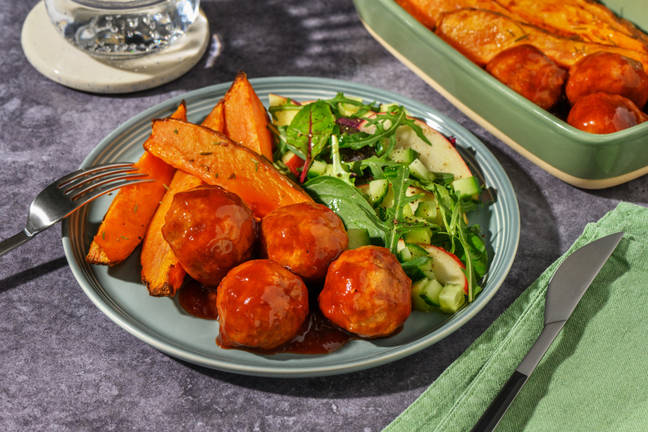 Glazed Pork Meatballs & Herby Kūmara Wedges
