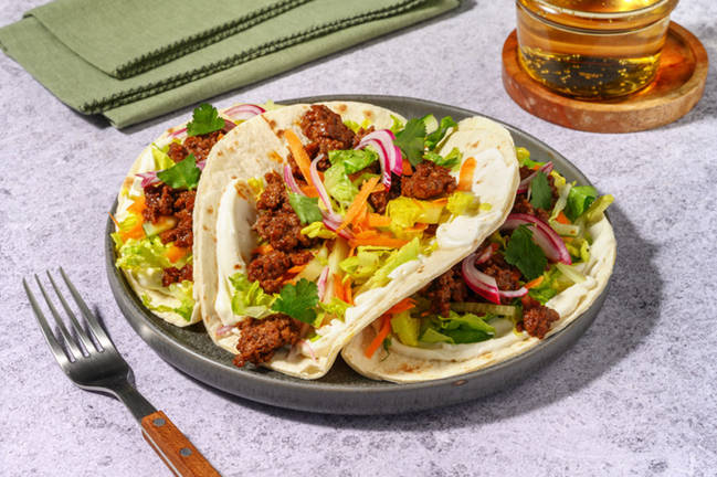Sichuan Garlic Beef Tacos