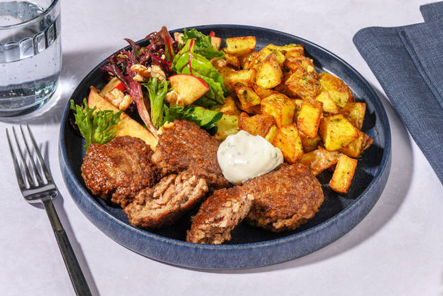 Parmesan Beef Rissoles & Pesto Potatoes