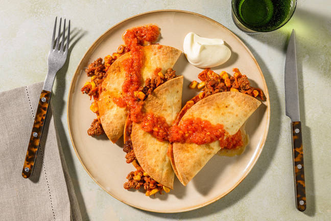 Baked Tex-Mex Beef & Corn Quesadillas