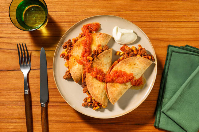 Baked Tex-Mex Beef & Corn Quesadillas