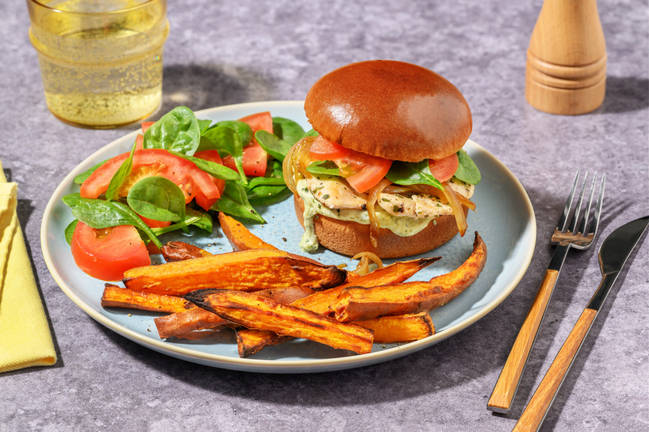 Herby Chicken Burger & Sweet Potato Fries
