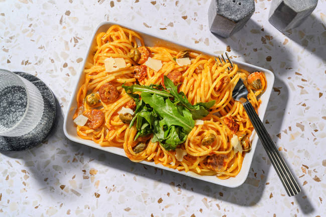 Chorizo, Caper & Cream Cheese Spaghetti