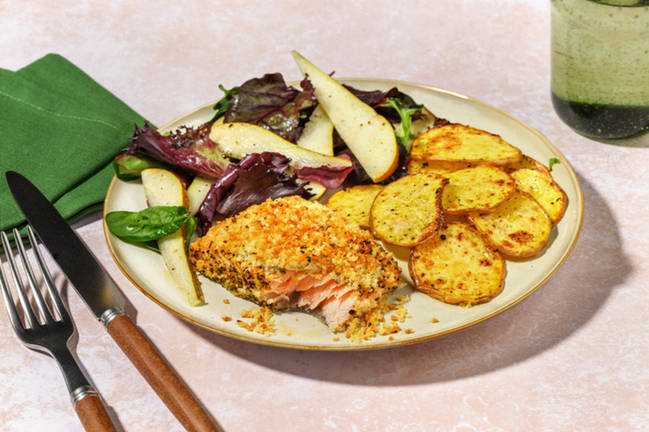 Crumbed Salmon & Golden Potato Rounds