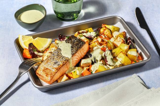 Citrus Salmon & Herby Root Veggie Traybake