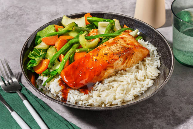 Tender Teriyaki-Glazed Salmon & Rice