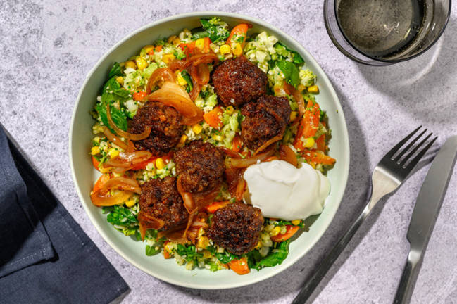 Tex-Mex Beef Meatballs & Broccoli-Cauli Rice